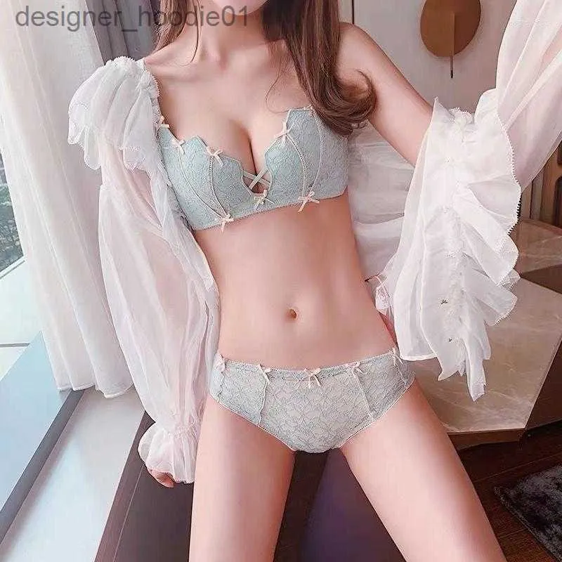 Lace Bralette and Panty Set - Cute Japanese Style Bra and Underwear Set -  Breathable, Non-Wired Thin Bra for Small Chests - L230918