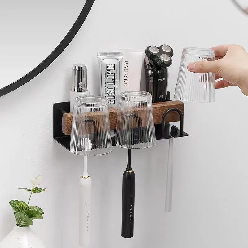 Wall Mounted Toothbrush Holder Set - Bathroom Organizer with Toothpaste ...