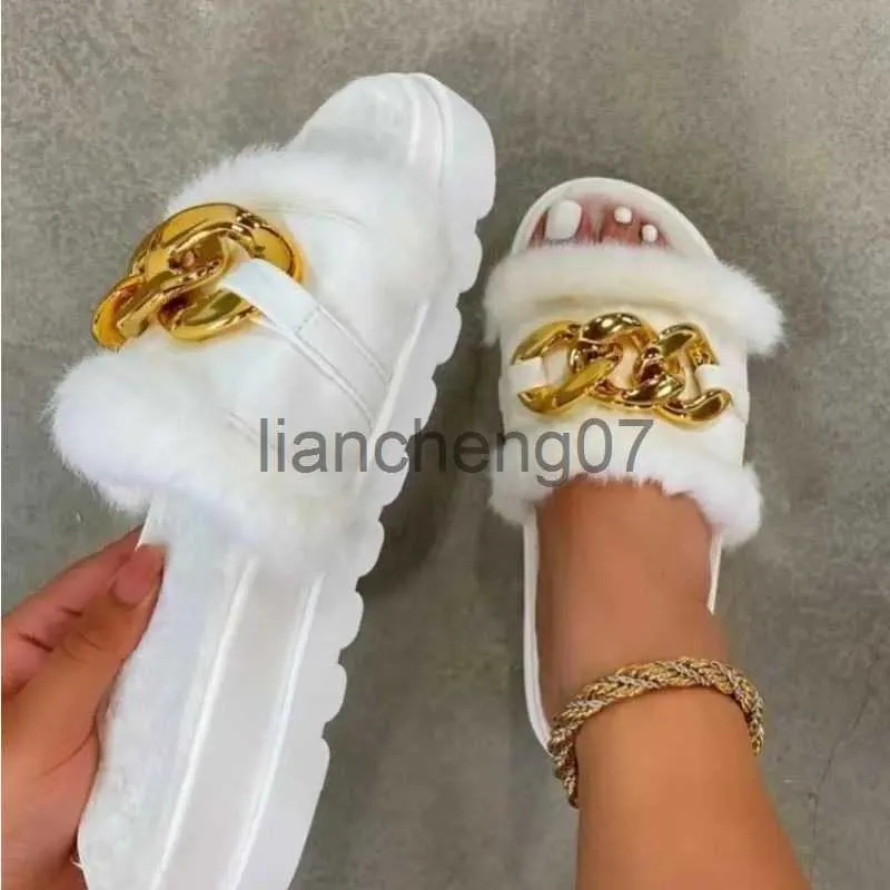 Slippers 2023 Luxury New Large Size Women's Slippers Retro Metal Buttons Square Head Flat Sandals and Chains Summer Slippers Women 35-43 x0916