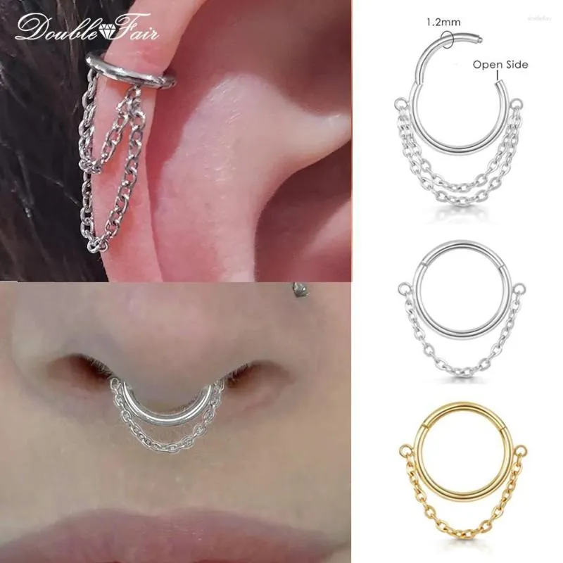 Hoop Earrings Stainless Steel Hanging Segment Clicker Septum Ring With Chain Piercing Nose Ear Cartilage Earring For Unisex Jewelry