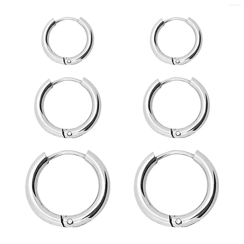 Studörhängen 6st Safe Titanium Steel Birthday Hoop Earring Fashion Jewelry Daily Simple Brosk 8mm 10mm 12mm Compact Easy Wear