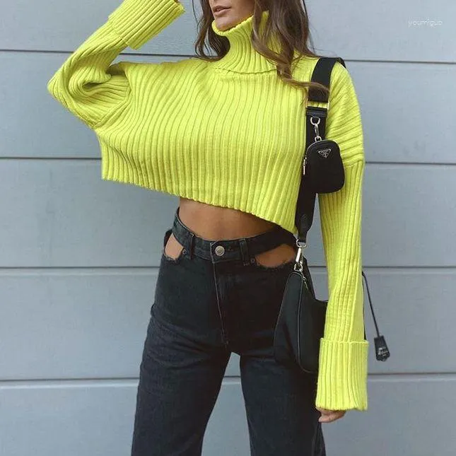 Women's Turtleneck Crop Sweater Sexy Long Sleeve Knitted Pullover, Soft  Warm Autumn/Winter Fashion Top