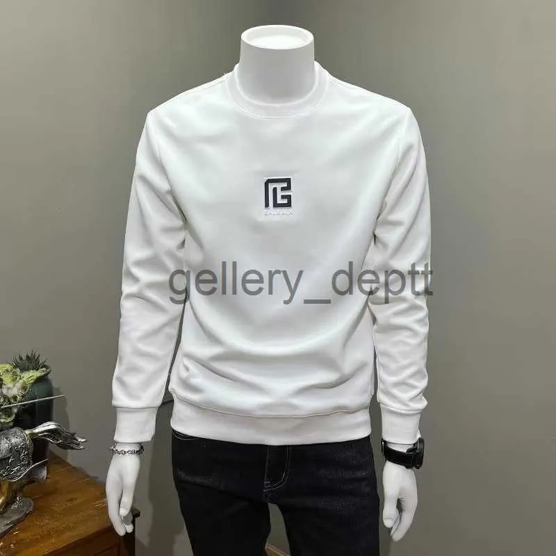 Mens Hoodies Sweatshirts European Station HighEnd Light Luxury Style Mens University T Autumn Trendy Versatile Round Neck TShirt Korean Wave SlimFit Sl J230918