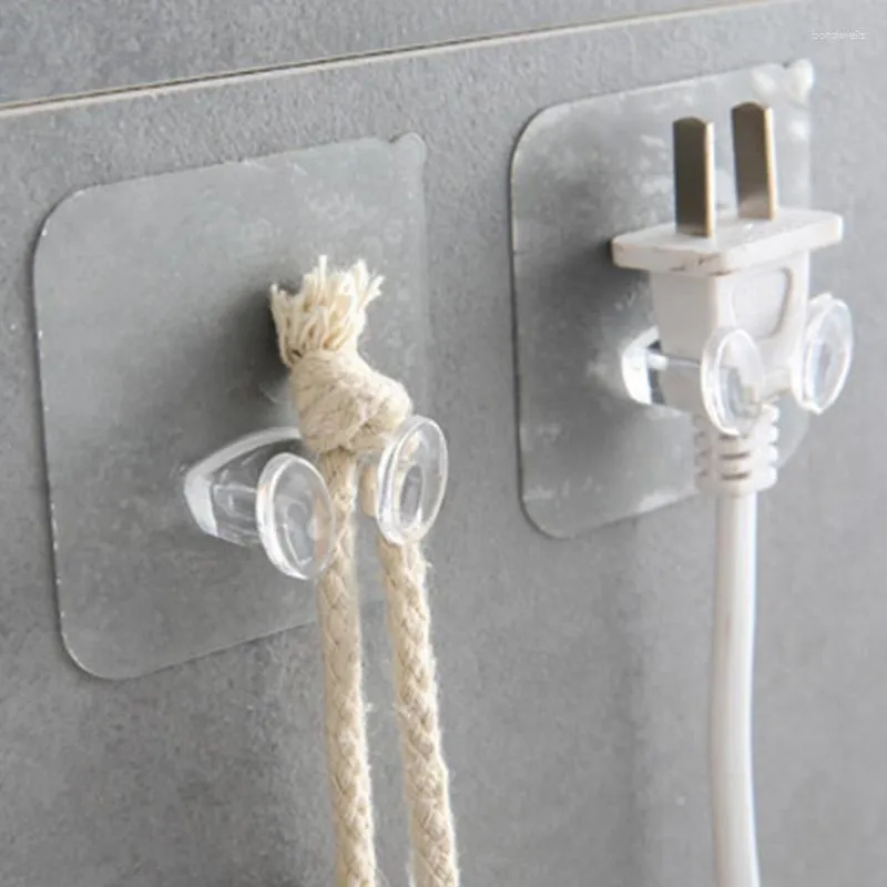 Hooks Punch Free Plug Hook Self Adhesive Solid Socket Head Holders Multipuropos Transparent väggmonterad trådlagring