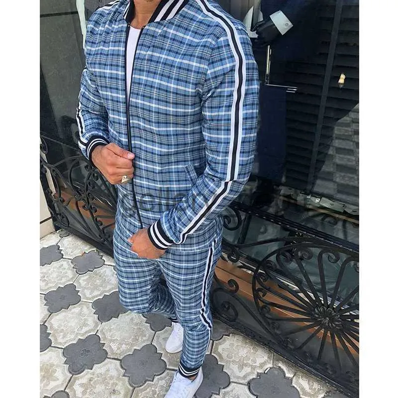 Ahorra a lo Grande en Compras al por Mayor de Chándales Para Hombres New  Plaid Chándal Conjuntos Para Hombres Chaqueta De Caballero Ropa Deportiva 