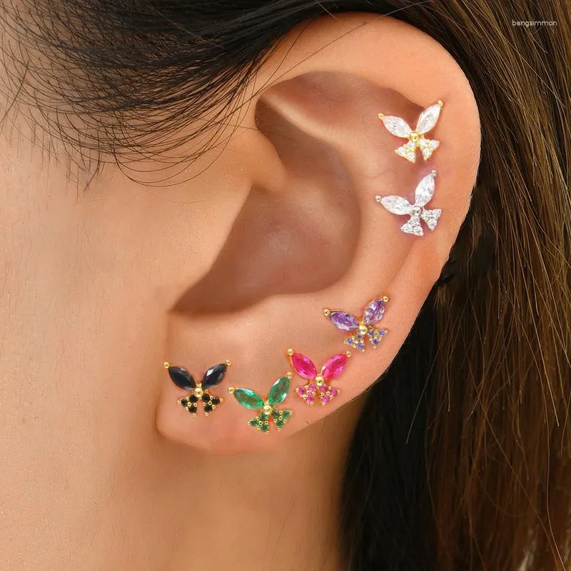Boucles d'oreilles papillon en acier inoxydable coréen pour femmes, Mini cristal Zircon Tragus, bijoux de perçage de Cartilage