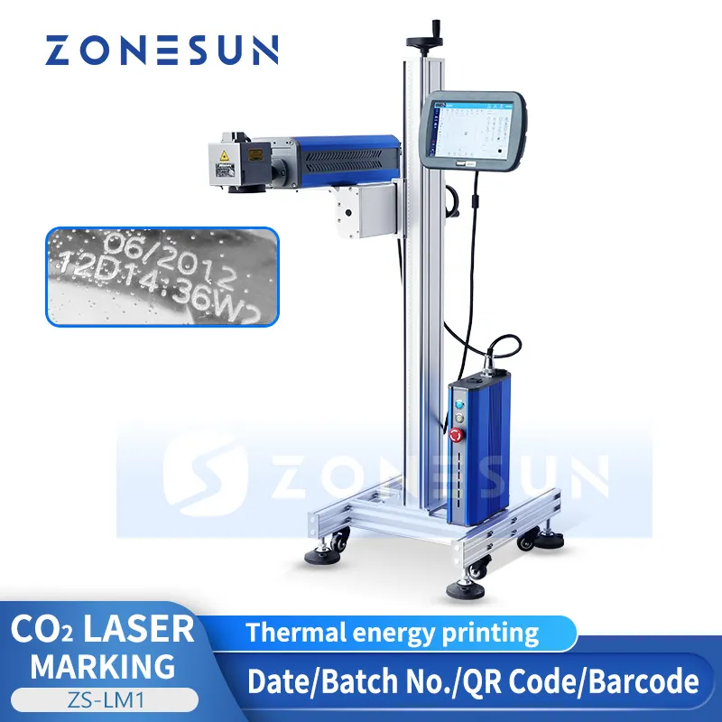 ZONESUN ZS-LM1 Laser Coding Engraver Marking Machine Date QR Barcode Printing Glass Plastic Bottle Leather Wood Production Line