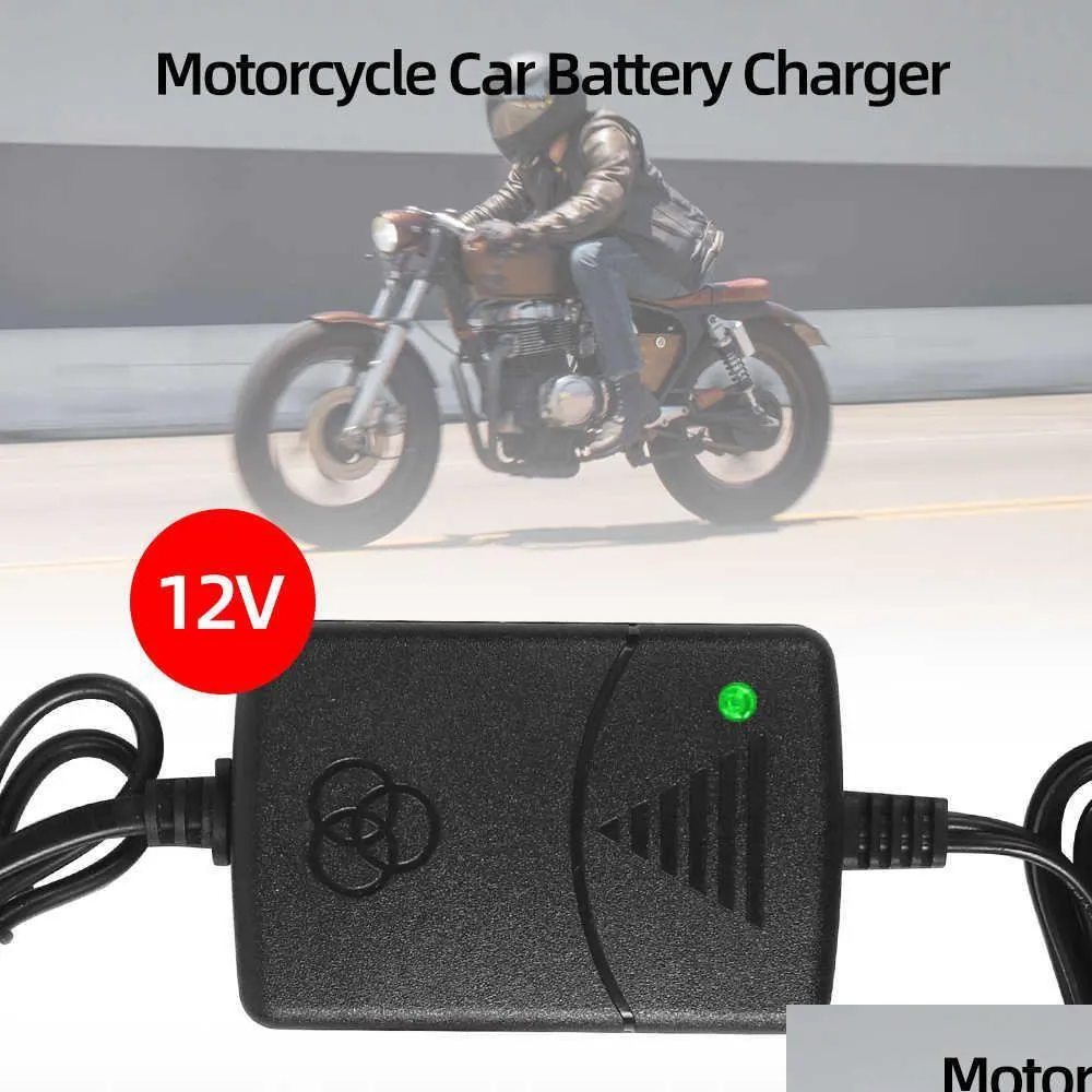 Billaddare 12V 1.3A Motorcykel Smart Power Charging Adapter för uppladdningsbar AGM -gel blybatteri 5Ah 7AH 9AH 12Ah Drop Delivery Dhtuf