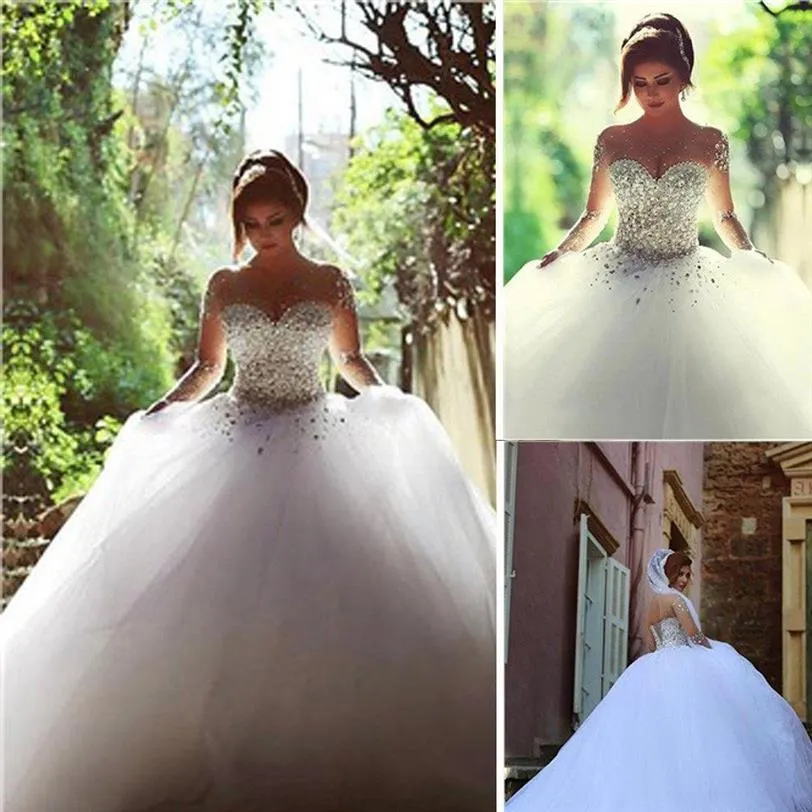 Свадебное платье Said Mhamad для невест 2019, пляжное свадебное платье трапециевидной формы больших размеров, свадебные платья с длинным рукавом и прозрачным вырезом, белый тюль 305O