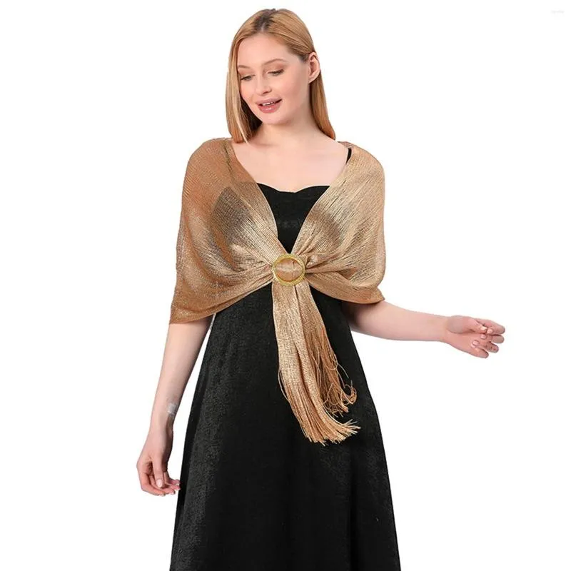 Blouses Femmes Or Argent Soie Châle Chemises Pour Femmes Foulard Plat Mariée Demoiselle D'honneur Balle Longue Gland Soirée Robe De Mariée Casual