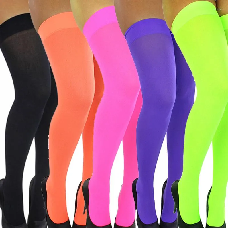 Chaussettes pour femmes, bas couleurs acidulées, bas hauts au-dessus du genou, longues dames et filles, Lingerie élastique serrée, chaussettes de cuisse de fête Cosplay