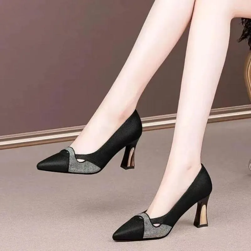 Dress Shoes Women Classic Navy Blue Crystal Shining High Heel Lady Spring Summer Comfort Stylish Pumps Heels