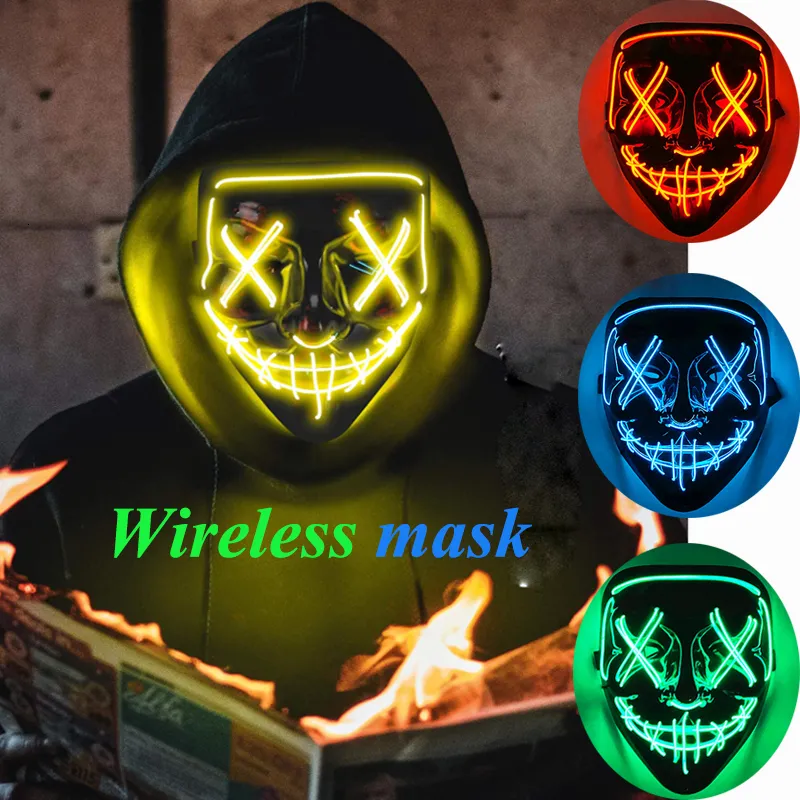 Máscaras de festa Design sem fio Tipo Halloween LED Purge Máscara Conveniente Headwear Máscara de festa Neon Light piscando para Carnaval Halloween 230918