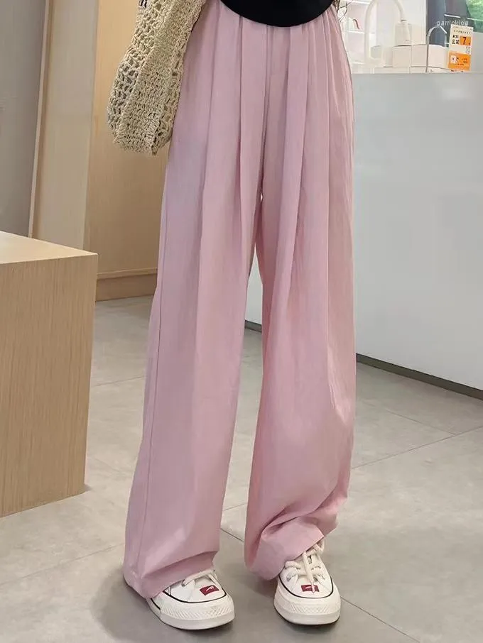 Women's Pants Lazy Wind Wide Leg Trousers For Women 2023 Summer Cool Thin Straight Slacks Floor-length Casual Loose Beige Stacked