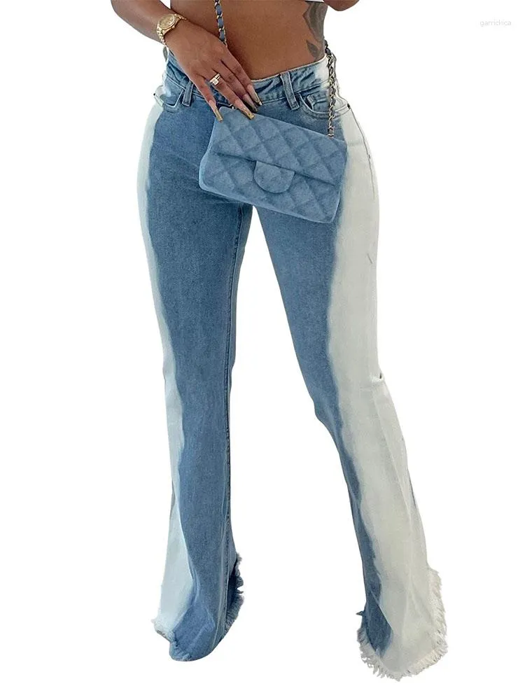 Jeans da donna Szkzk Pantaloni svasati a vita alta con blocco colore sfumato casual Denim elasticizzato Pantaloni lunghi skinny da festa