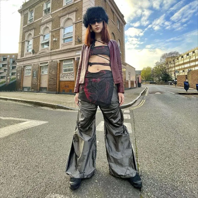 Pantalon femme Zabrina Y2K pour femmes Street Trendy Twisted Plissé Cordon Flare Style Punk Pantalon de travail Fête Été