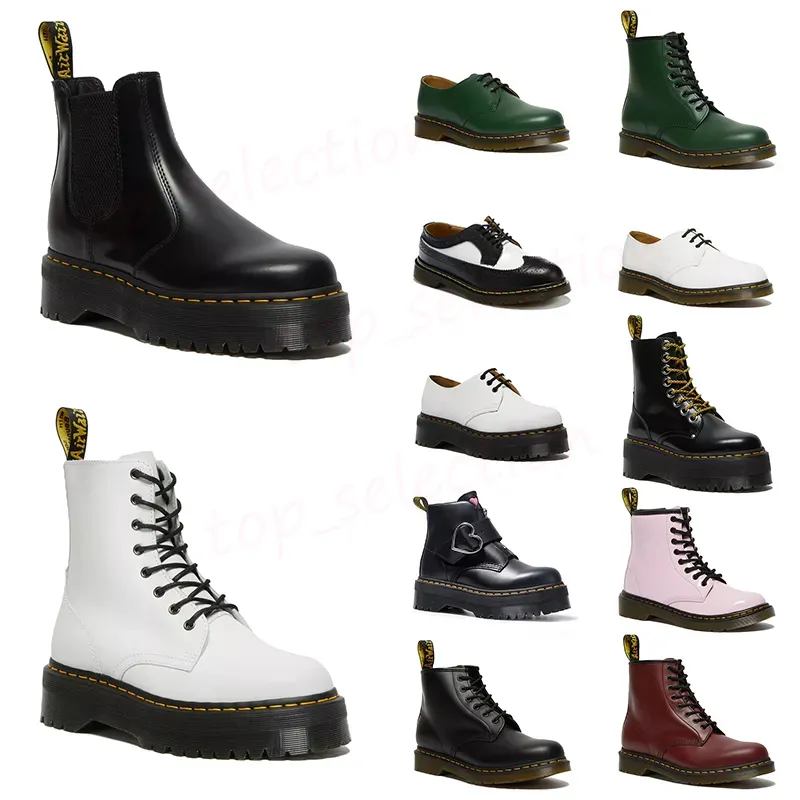 2024 New Dr Martins Airwair 플랫폼 Ankle Martin Boot High Doc Martens 여성 디자이너 부츠 OG 1460 Jadon 부드러운 가죽 나파 옐로우 스티치 부츠 낮은 로퍼 신발