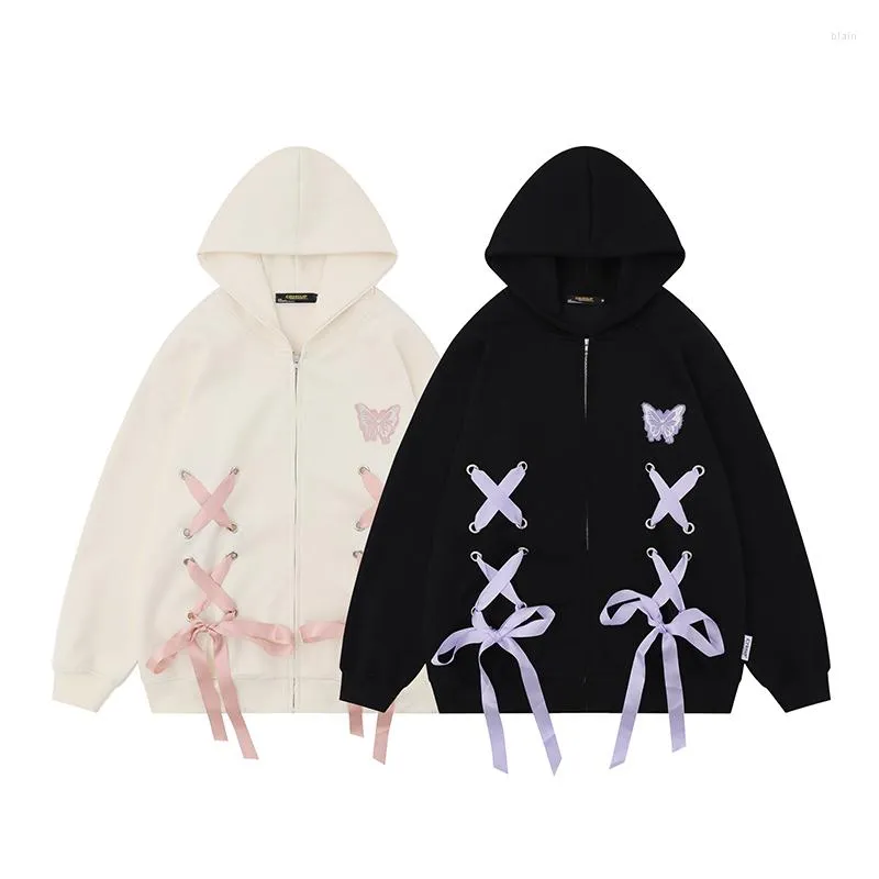 Men's Hoodies Hoody Sweet Cool Wind Butterfly Embroidery Hoodie Niche Design Sense Detachable Lace-up All-matching Student Cardigan Coat