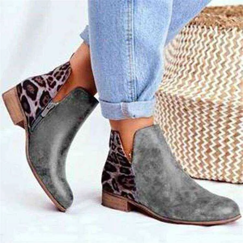 Femmes mode femmes bottes plate-forme chaussures femme hiver grand court léopard cousu cuir 0709