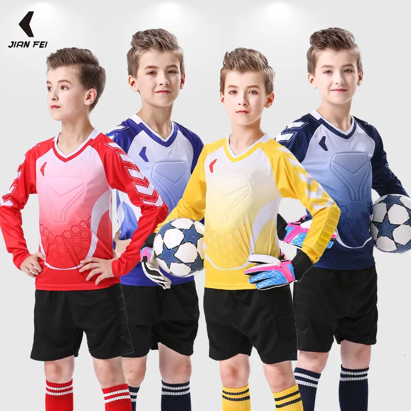 Jerseys Kids Soccer Goalkeeper Jersey Custom Children's Football Goalkeeper Uniforme Entrenamiento de fútbol Camisas de manga larga al aire libre para niños 230915