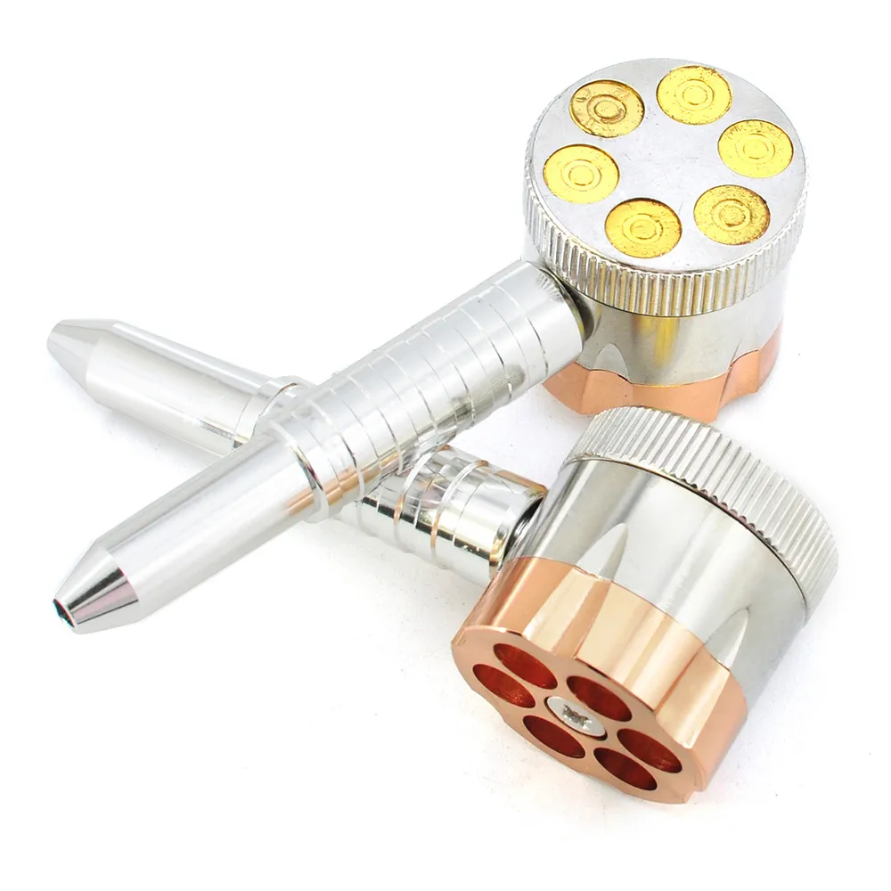 Metal Grinder Smoking Pipes 2 In 1 Kit Six Shooter Style Dry Herb