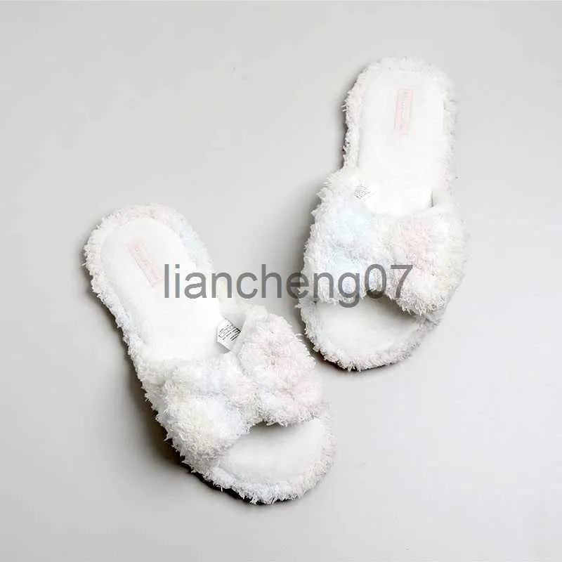 Slippers Autumn and winter new product macaron color matching bow soft mute indoor home slippers women x0916