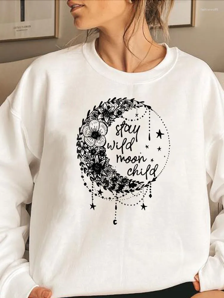 Women's Hoodies Flower Moon Trend Cute Clothing Woman Fashion Print Graphic Sweatshirts Spring Autumn Female Women Casual Pullovers