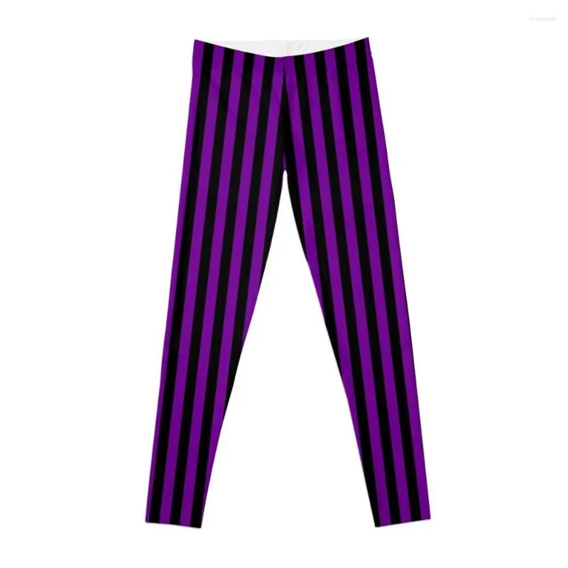 Pantalon Actif Fines Rayures Violettes Et Noires | Legging Vertical Gym Femme