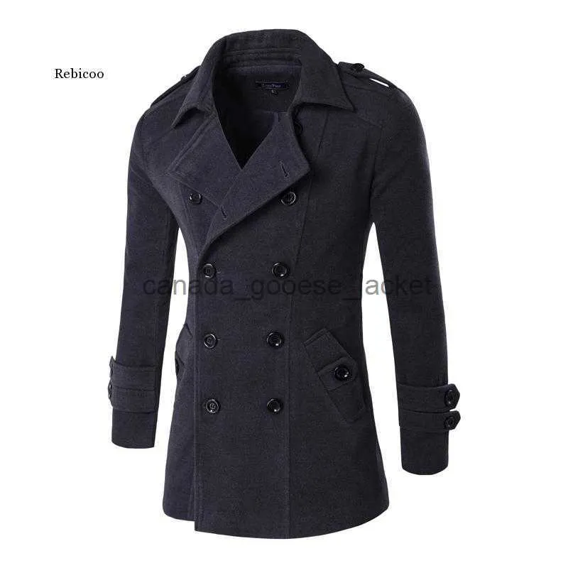 Women's Wool Blends Men's Spring Autumn Overcoat for Man Wool Blends Double Breasted Peacoat Trench Coat Men Slim FitL230918