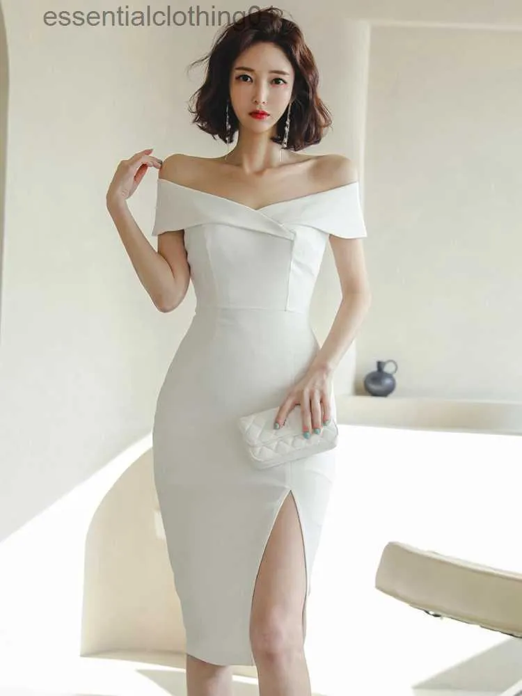 Basic Casual Dresses Fashion Summer Formal Occasion Dresses For Women Elegant Sexy Off-Shoulder Wrap Hip Midi Party Gown Mujer Vestidos Fiesta Street L230918