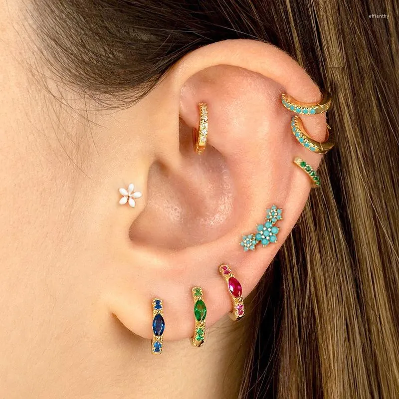 Orecchini a cerchio moda multicolore zircone fiore minimo per le donne piccolo unico orecchino cartilagineo gioielli piercing al trago