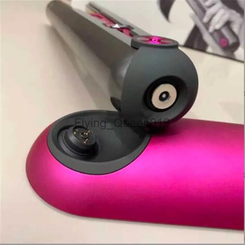 Hair Curlers Straighteners 2 in 1 Brand Designer Wireless Straightener Curling Iron Hairs Curler Fuchsia Color US EU UK Plug with Gift Box 0918