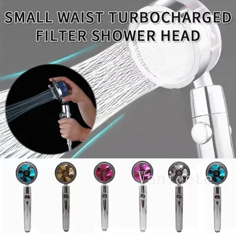 Bathroom Shower Head 360 Degree Rotatable Turbo Fan With Stop Button Water Saving Handheld Filter Shower Heads T9I002455