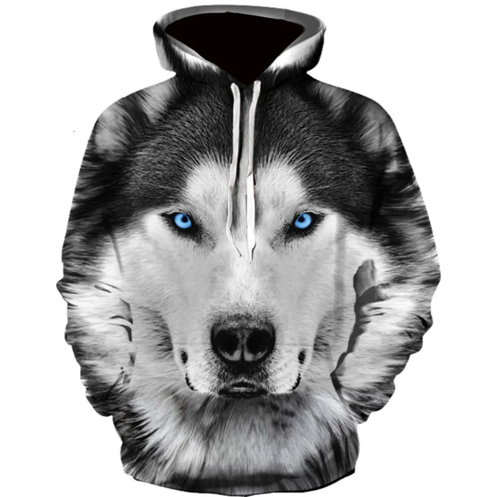 Primavera e outono masculino júnior lobo moletom com capuz moda impressão 3d solto streetwear 2021 engraçado animal rua hip hop moletom