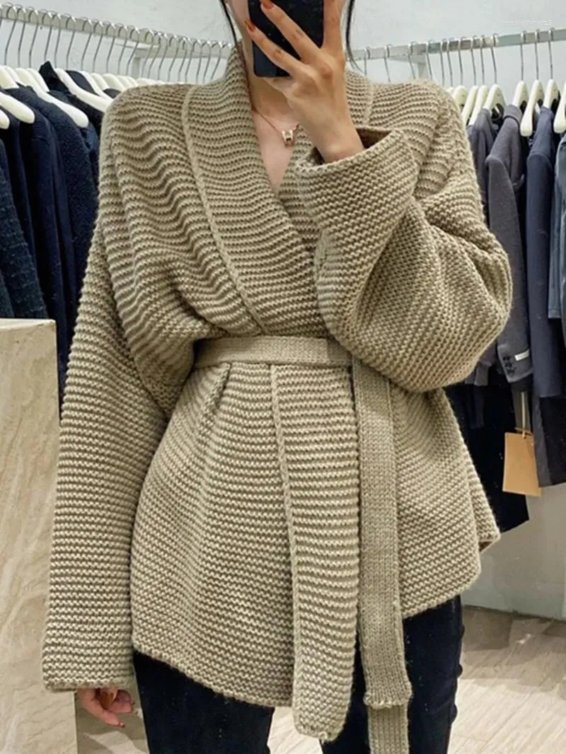 Malhas femininas roupas femininas moda coreana rendas de malha cardigan mulher jaqueta outono inverno temperamento solto médio longo suéter casaco