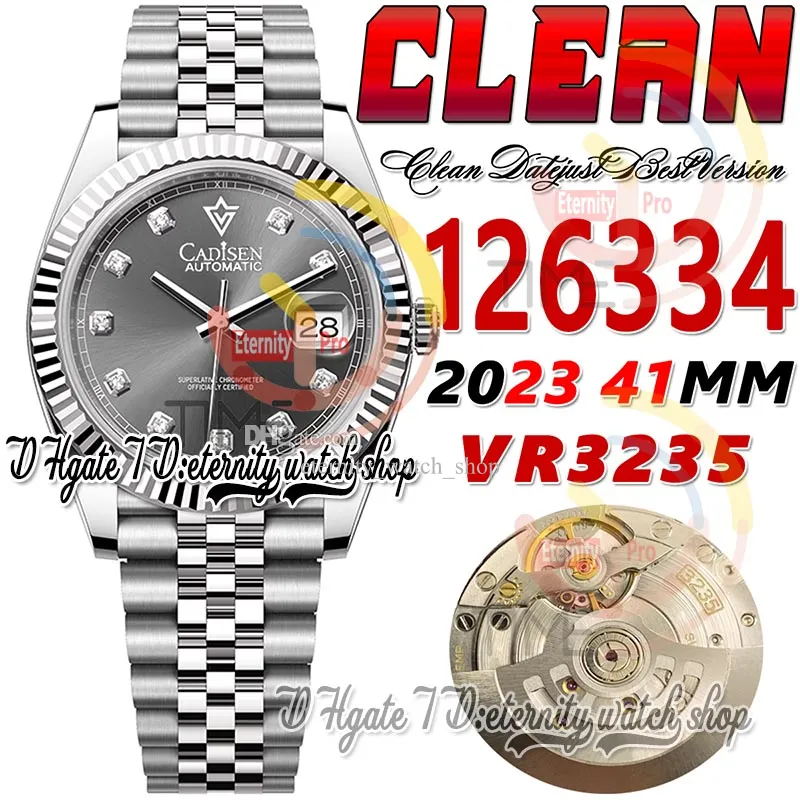 Clean CF Data 41 mm 126334 VR3235 Automatyczna męska Watch Grey Diar Moissanite Diamond Markery 904L Bransoletka Jubileesteel Super Edition Eternity Hombre WristWatches