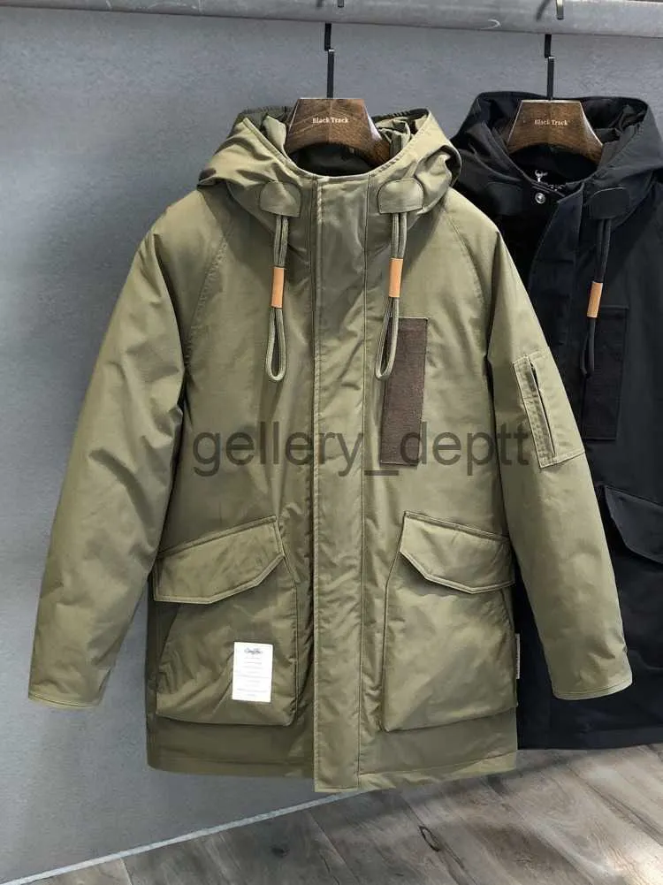 Donsparka's voor heren Militair groen Cargo-donsjack Middellang Winter Verdikte thermische jas Buiten Warm Ski-parka's Kamptrekking Stormpak J230918