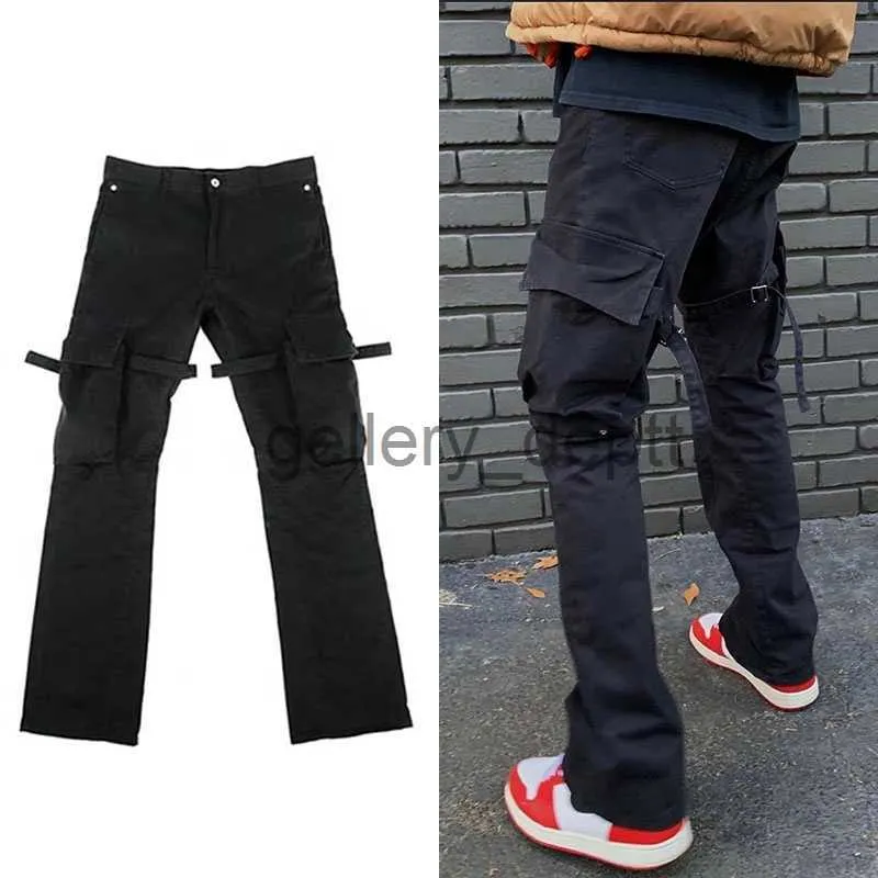 Herrbyxor Trend High Street Cargo Pants med fickor Män och kvinnor Losar Flear Straight Pants alla matchar Slim Fit Street -byxor J230918