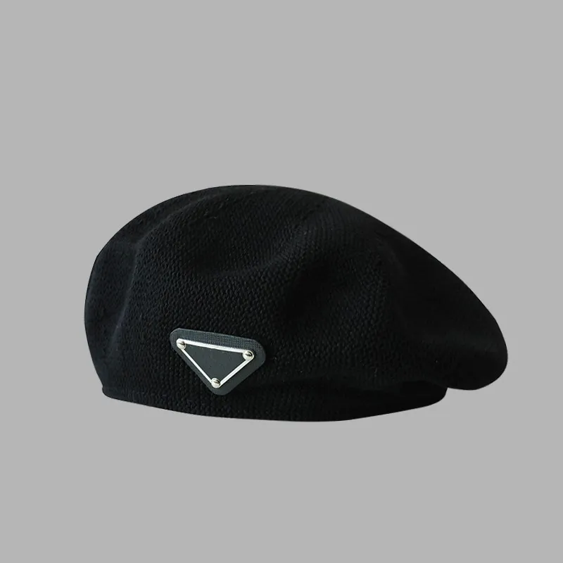 Women's Summer Ice Silk Beret Hat Inverted Triangle, Mesh Knit, Straw,  Flat Top