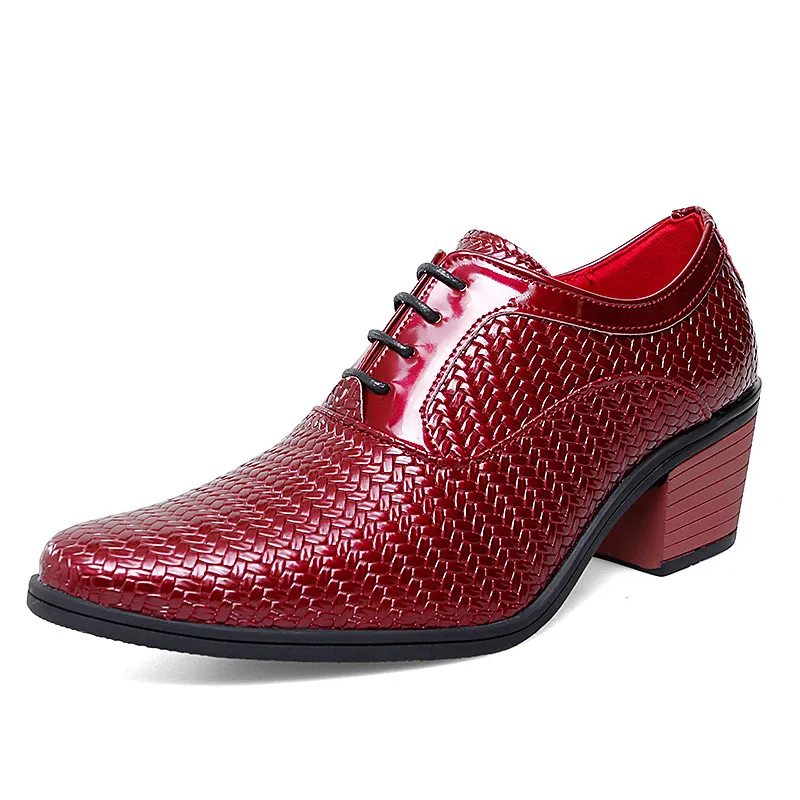 Klassieke Mode Glitter Lederen Kleding Schoenen voor Mannen Hoge Hakken Elegante Rode Formele Herenschoenen Maat 46 Puntige Oxfords Schoenen