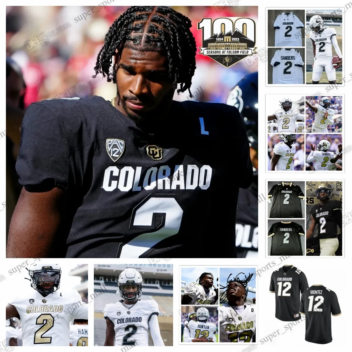 2023 NCAA Colorado Buffaloes College voetbalshirts 2 Shedeur Sanders 12 Travis Hunter gestikte trui