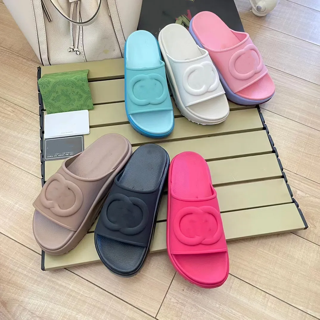 Sandal slipper women slide Internet celebrity burst solid color flat heels leisure thickened outside wear stepping on poop feeling increased 5 cm cake slippers 04