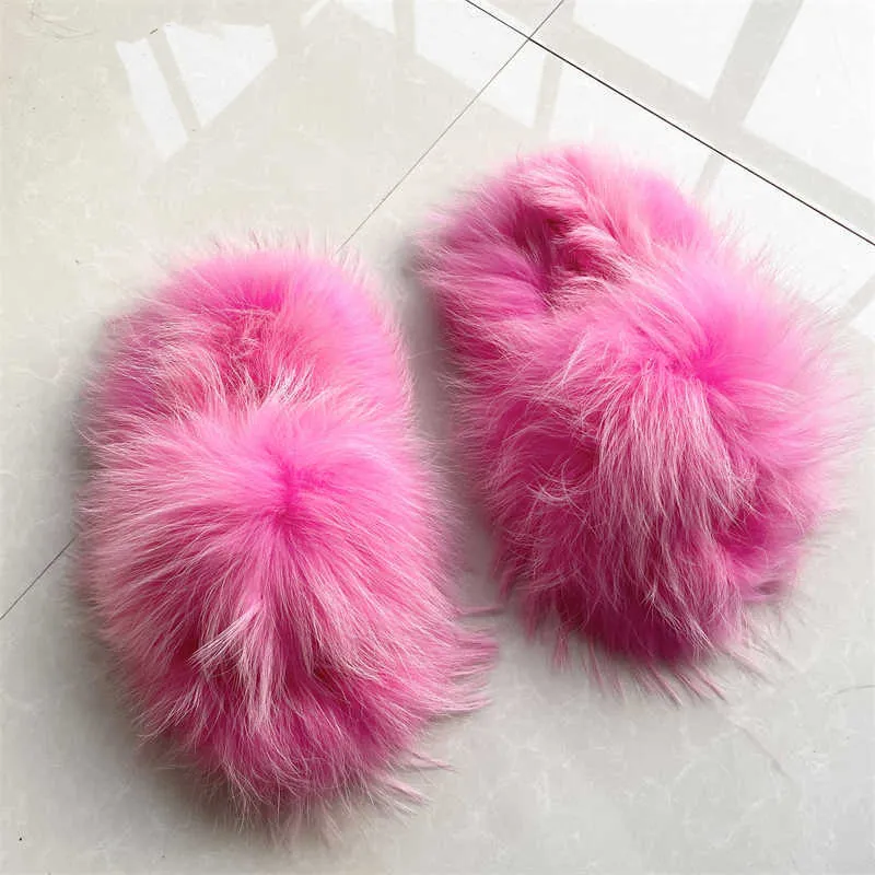 Real Raccoon Brown Teddy Fur Slides 2.0 With Fox Fur Babiq05 PVC Fur ...