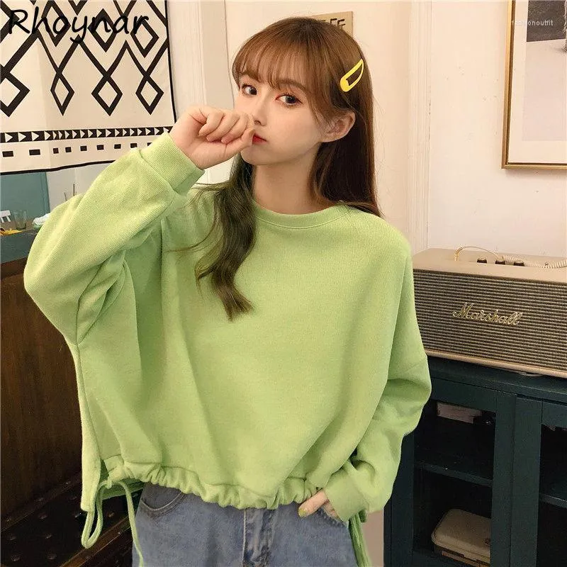 Women's Hoodies Sweatshirts Women Shirring Y2k Cropped Students Korean Style Trendy Kawaii Loose Design Simple Leisure Campus All-match