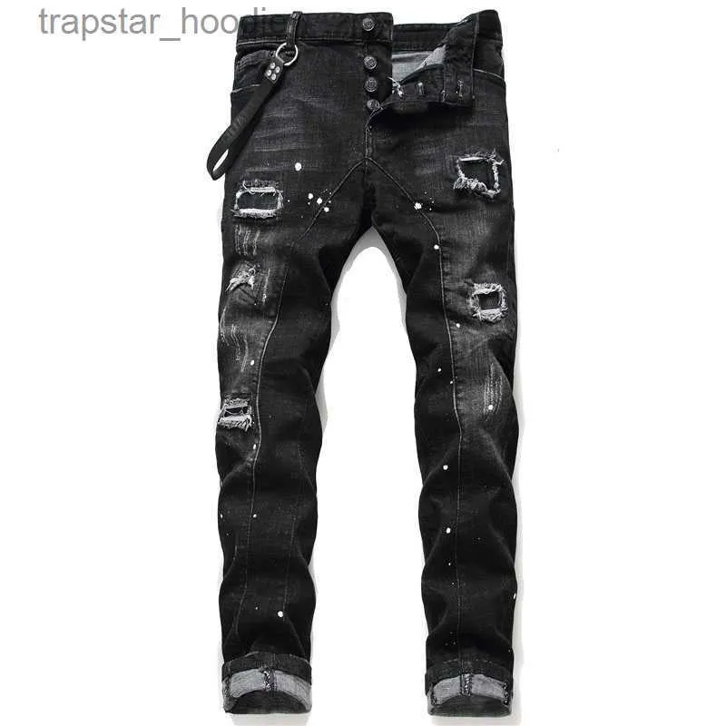 Jeans pour hommes Unique Mens en détresse déchiré bleu skinny jeans créateur de mode slim fit lavé moto denim pantalon lambrissé hip hop biker pantalon 1046 l230918