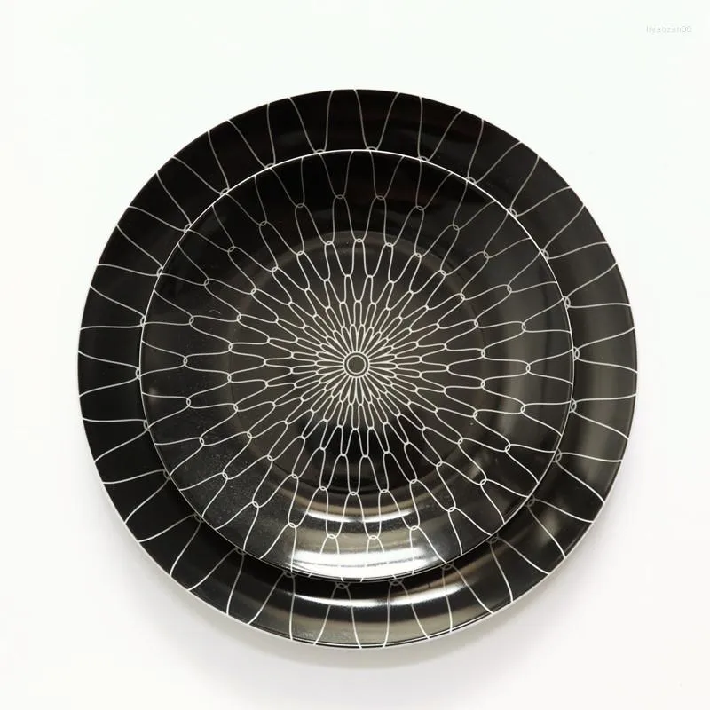 Тарелки Японская спиральная черная керамическая тарелка Мелкая ресторанная посуда El или круглая посуда в стиле ретро