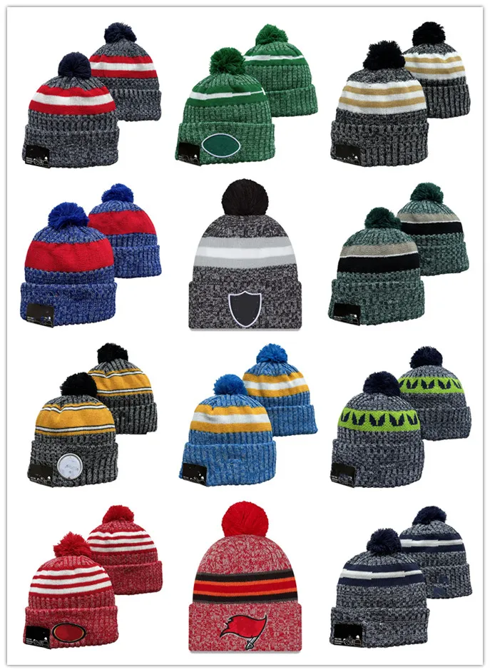 2023 Pom Football Beanies 팀이있는 사이드 라인 커프 니트 모자 니트 모자 새로운 모자