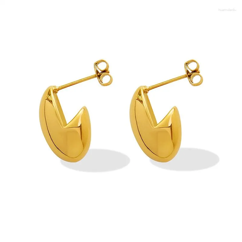 Boucles d'oreilles à clous en acier inoxydable pour femmes, bijoux simples, sans ternissement, plaqué or, ovale, ouvert, géométrique, à la mode, 2023