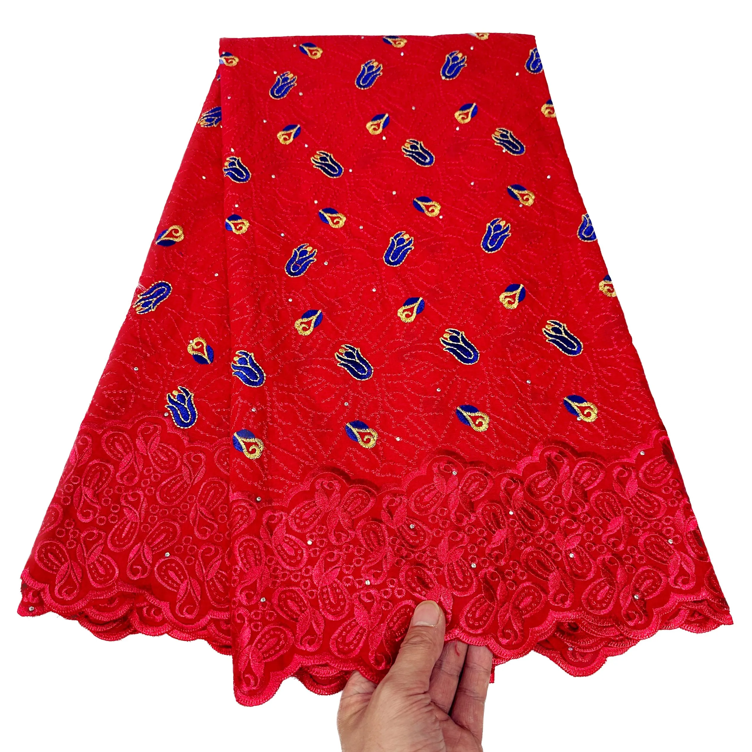 Swiss Voile Lace Fabric 5 Yards Sying Craft Textil African Women Dress Embroidery Cotton High Quality 2023 Rhinestones Decoration Nigerian Style Costume YQ-8275