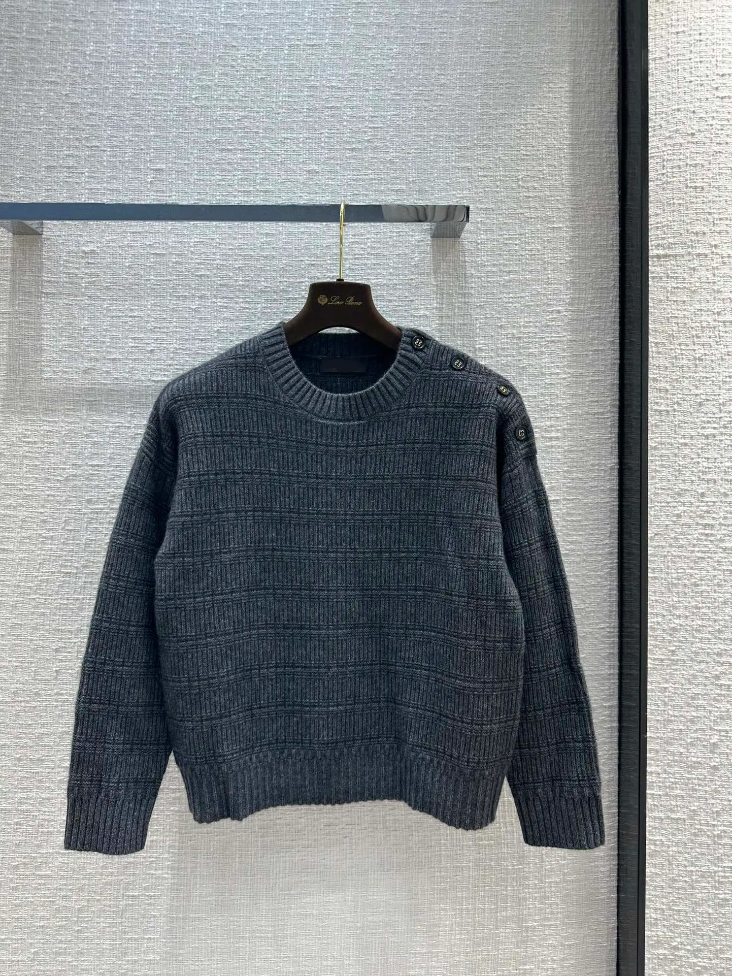 Women's Sweater European Fashion Brand multicolour shoulder button crew neck cashmere sweater